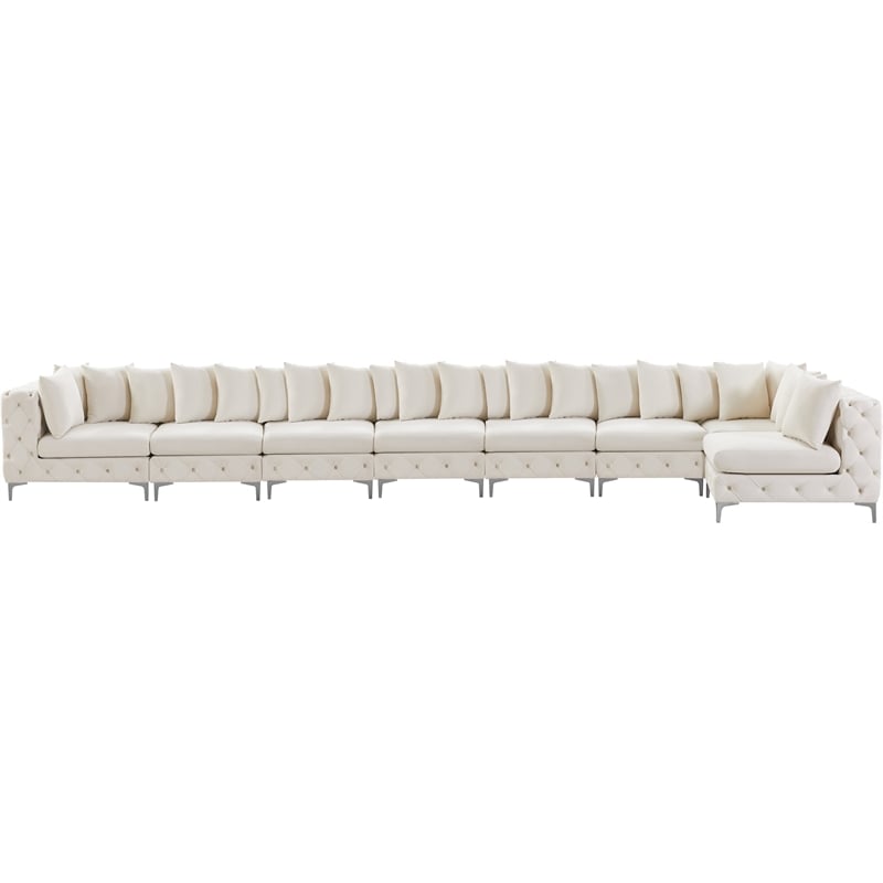 Maklaine Modern / Contemporary Cream Velvet Modular Sectional