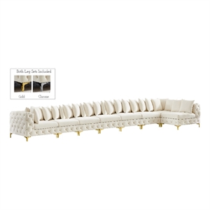 Maklaine Modern / Contemporary Cream Velvet Modular Sectional