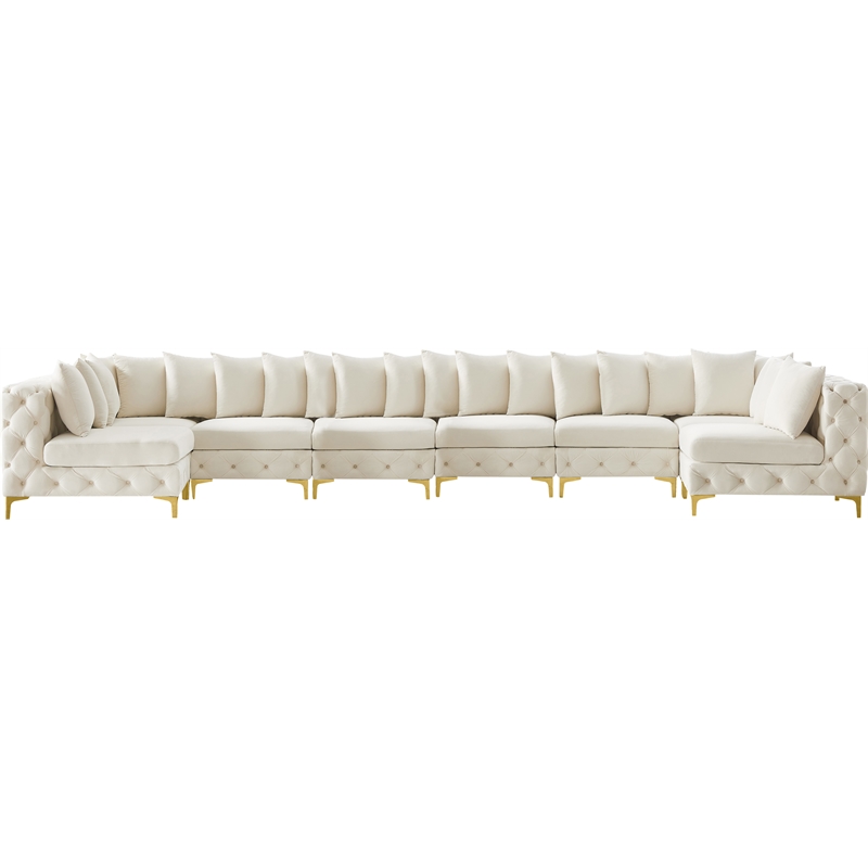 Maklaine Modern / Contemporary Cream Velvet Modular Sectional