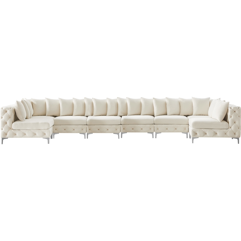 Maklaine Modern / Contemporary Cream Velvet Modular Sectional