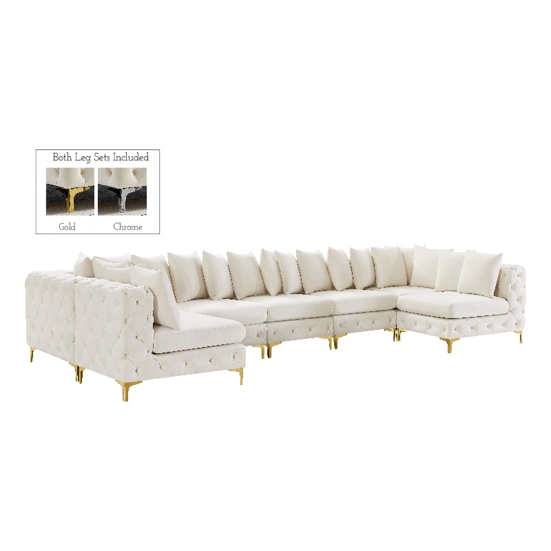 Maklaine Modern / Contemporary Cream Velvet Modular Sectional