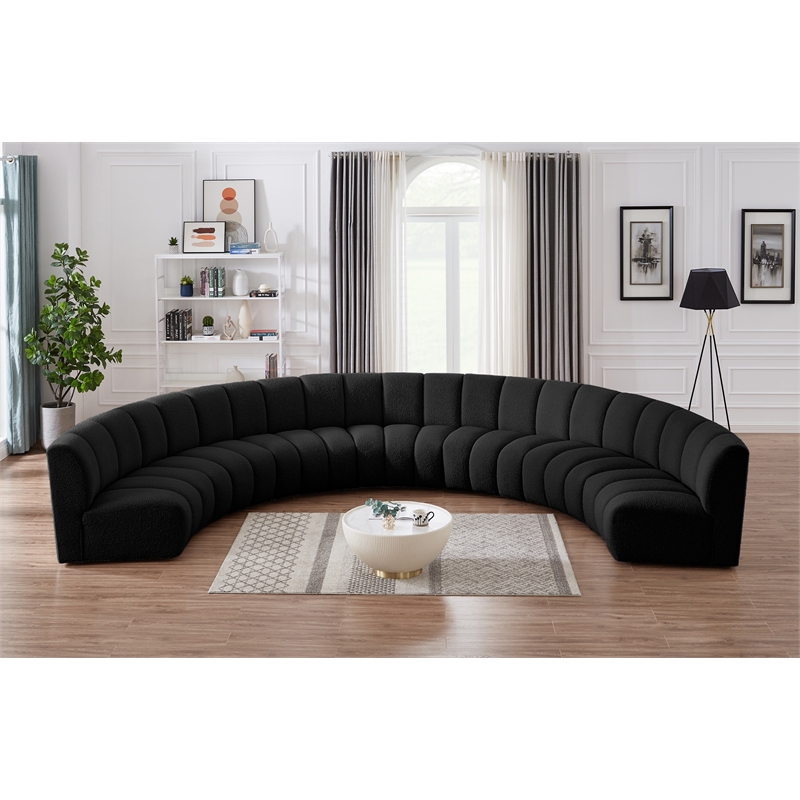 Maklaine Contemporary Black Boucle Fabric 7pc. Modular Sectional