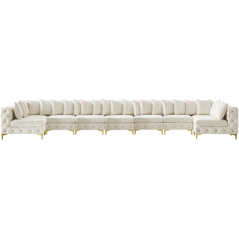 Maklaine Modern / Contemporary Cream Velvet Modular Sectional
