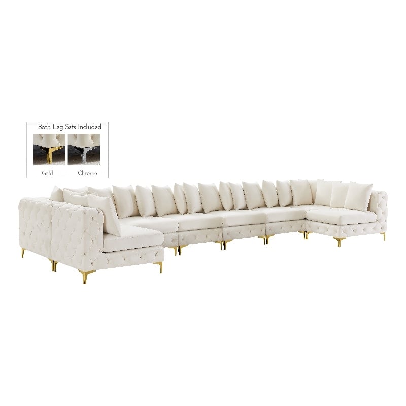 Maklaine Modern / Contemporary Cream Velvet Modular Sectional