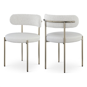 Maklaine Contemporary Cream Faux Leather and Boucle Fabric Dining Chair