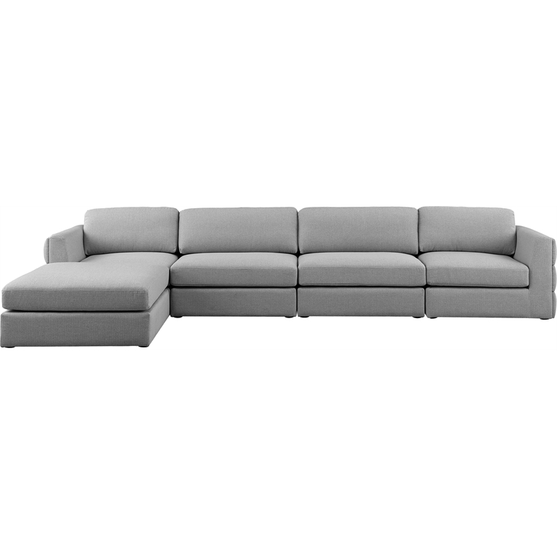 Maklaine Contemporary Grey Durable Linen Textured Fabric Modular Sectional