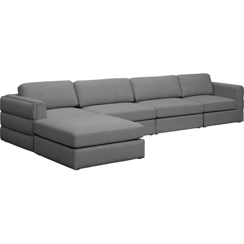 Maklaine Contemporary Grey Durable Linen Textured Fabric Modular Sectional