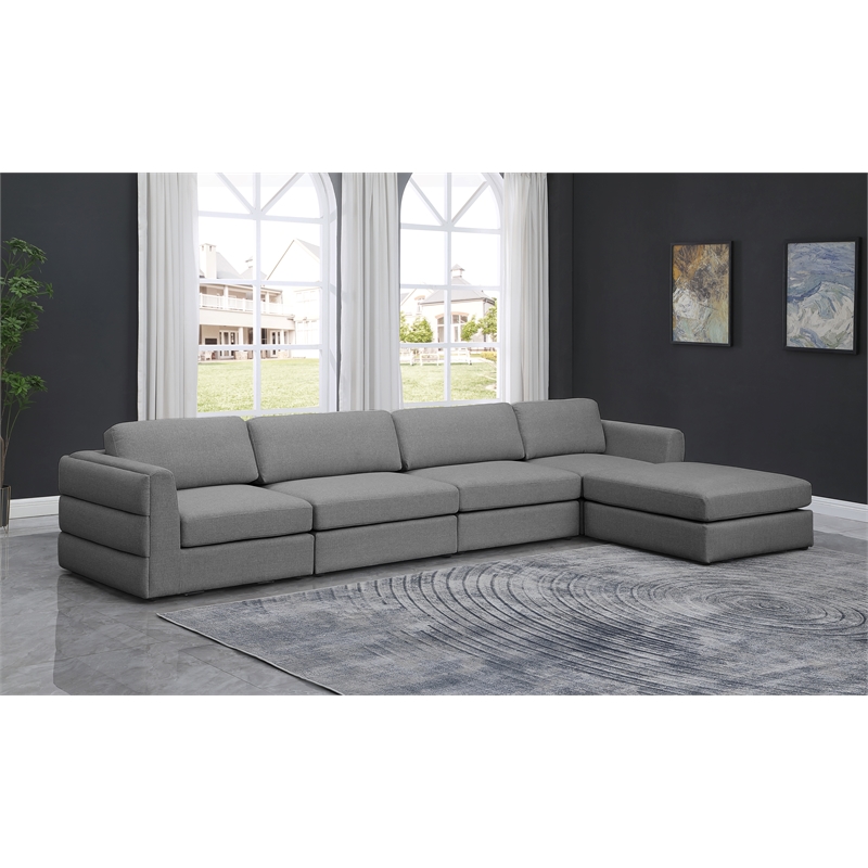 Maklaine Contemporary Grey Durable Linen Textured Fabric Modular Sectional