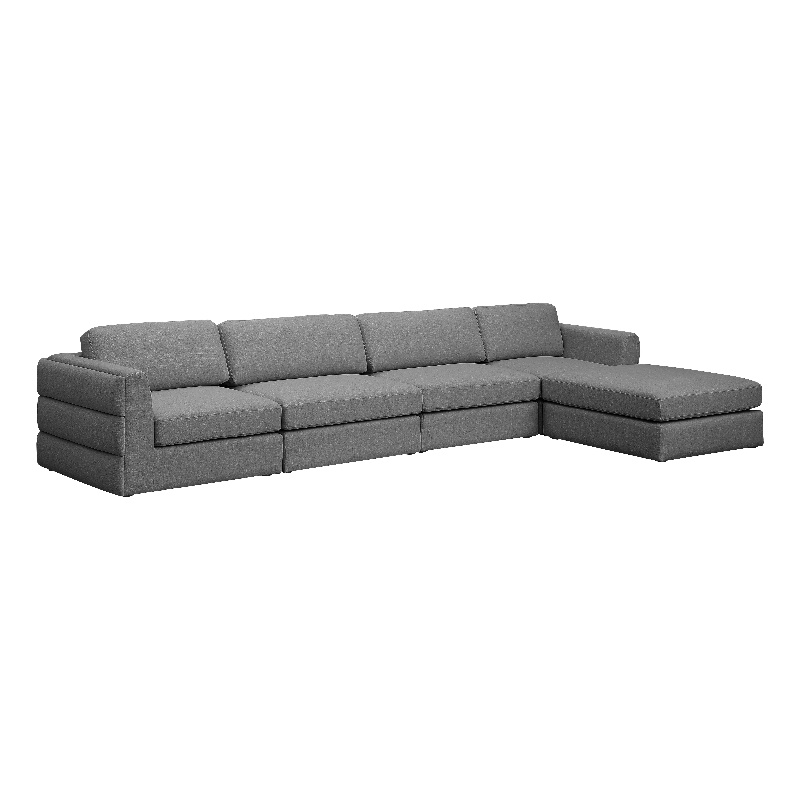 Maklaine Contemporary Grey Durable Linen Textured Fabric Modular Sectional