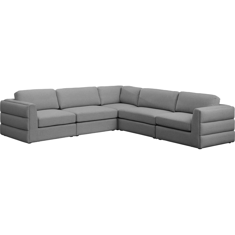Maklaine Contemporary Grey Durable Linen Textured Fabric Modular Sectional