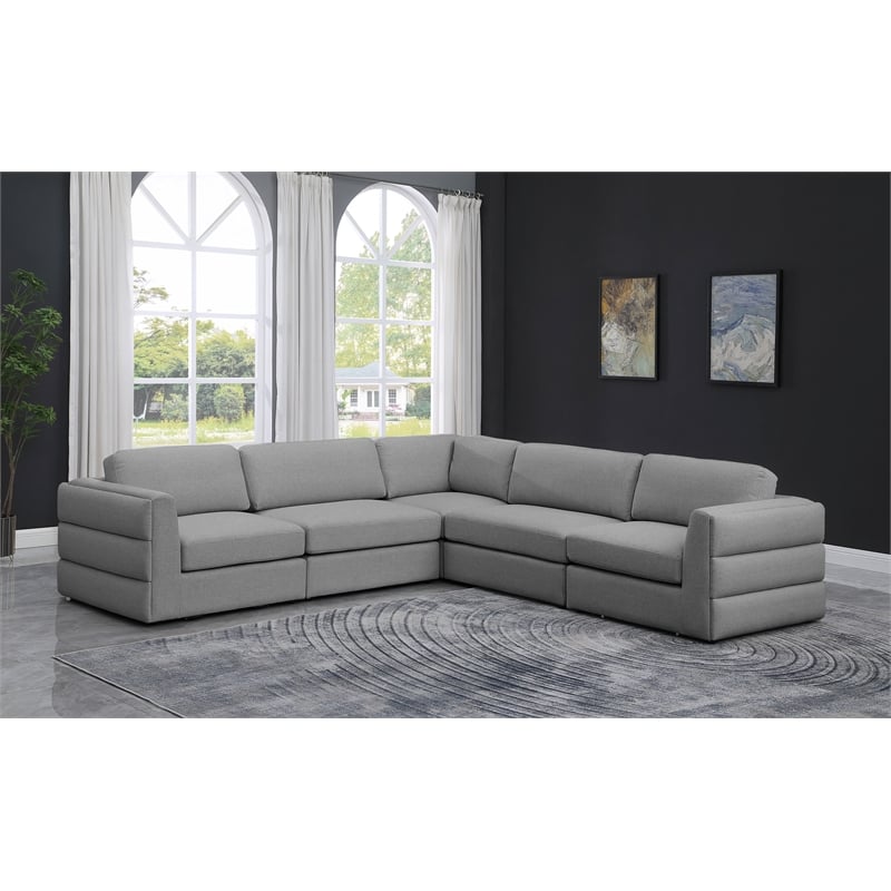 Maklaine Contemporary Grey Durable Linen Textured Fabric Modular Sectional