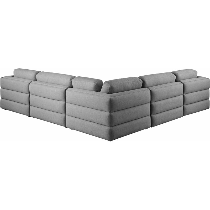 Maklaine Contemporary Grey Durable Linen Textured Fabric Modular Sectional