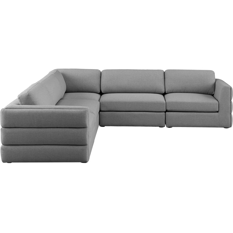 Maklaine Contemporary Grey Durable Linen Textured Fabric Modular Sectional