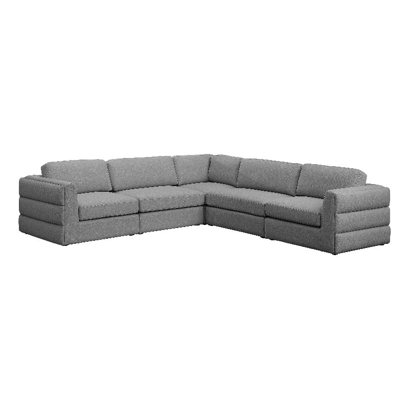 Maklaine Contemporary Grey Durable Linen Textured Fabric Modular Sectional