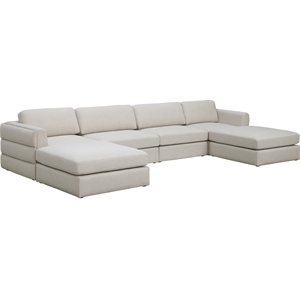 Maklaine Contemporary Beige Durable Linen Textured Fabric Modular Sectional