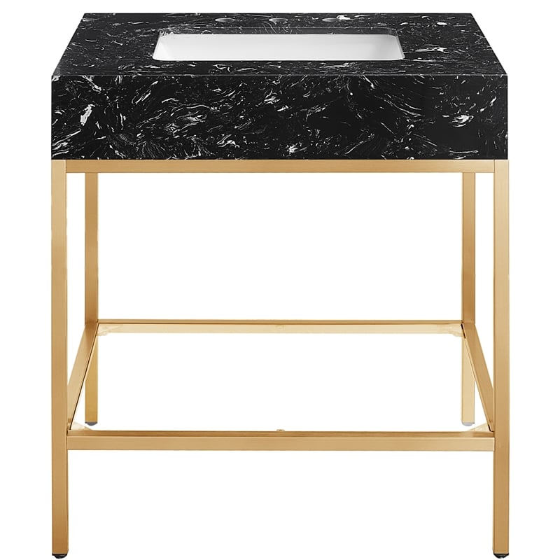 Maklaine Contemporary White Artificial Marble Bathroom Vanity