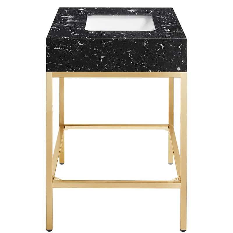 Maklaine Contemporary White Artificial Marble Bathroom Vanity