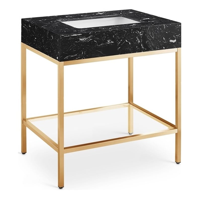 Maklaine Contemporary White Artificial Marble Bathroom Vanity
