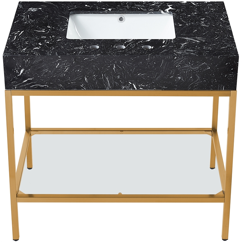 Maklaine Contemporary Black Artificial Marble Bathroom Vanity