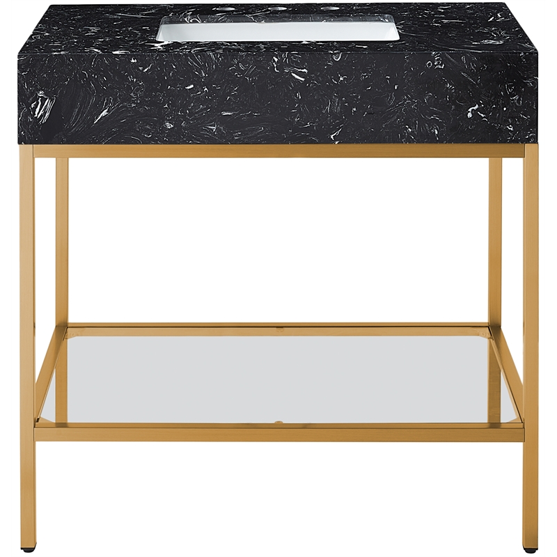 Maklaine Contemporary Black Artificial Marble Bathroom Vanity