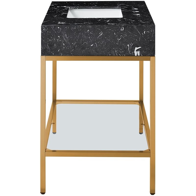 Maklaine Contemporary Black Artificial Marble Bathroom Vanity