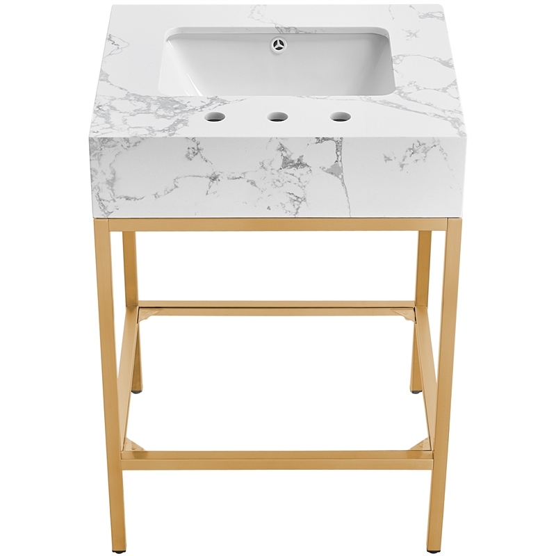 Maklaine Contemporary White Artificial Marble Bathroom Vanity
