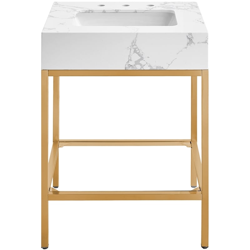 Maklaine Contemporary White Artificial Marble Bathroom Vanity