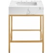 Maklaine Contemporary White Artificial Marble Bathroom Vanity