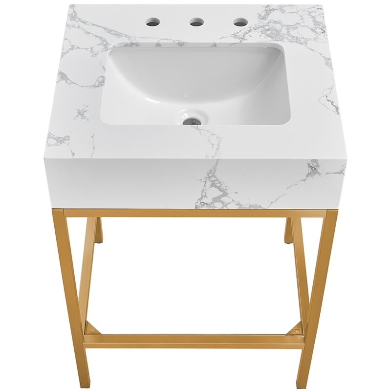 Maklaine Contemporary White Artificial Marble Bathroom Vanity