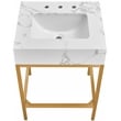 Maklaine Contemporary White Artificial Marble Bathroom Vanity