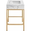 Maklaine Contemporary White Artificial Marble Bathroom Vanity