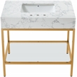 Maklaine Contemporary White Artificial Marble Bathroom Vanity