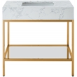 Maklaine Contemporary White Artificial Marble Bathroom Vanity