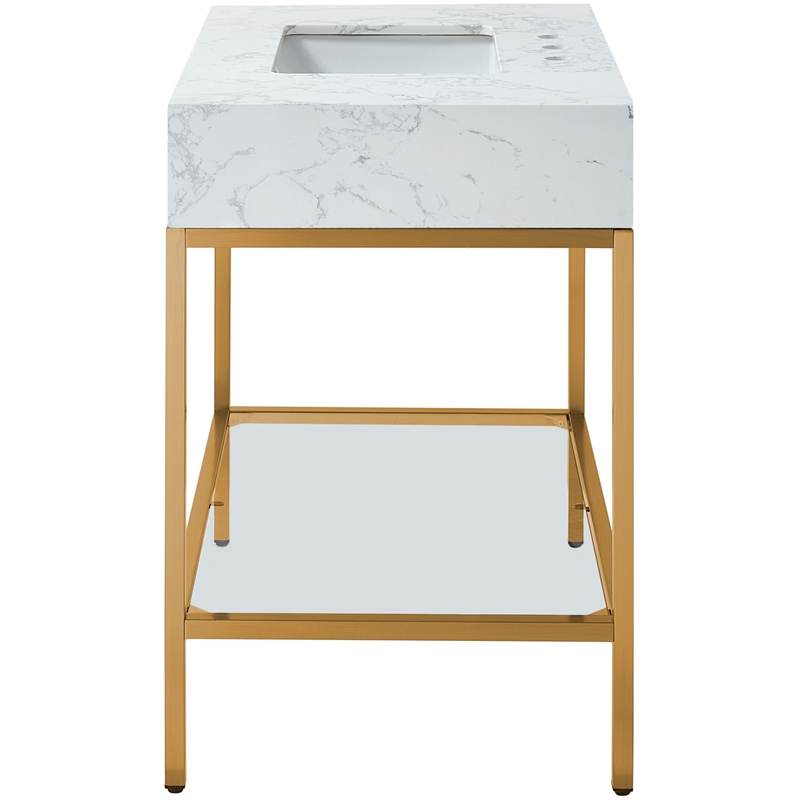 Maklaine Contemporary White Artificial Marble Bathroom Vanity