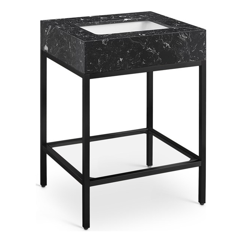 Maklaine Contemporary Black Artificial Marble Bathroom Vanity