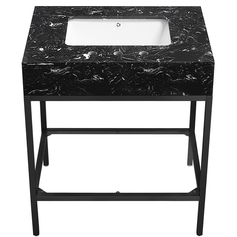 Maklaine Contemporary Black Artificial Marble Bathroom Vanity