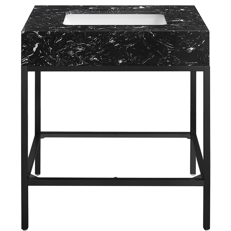 Maklaine Contemporary Black Artificial Marble Bathroom Vanity