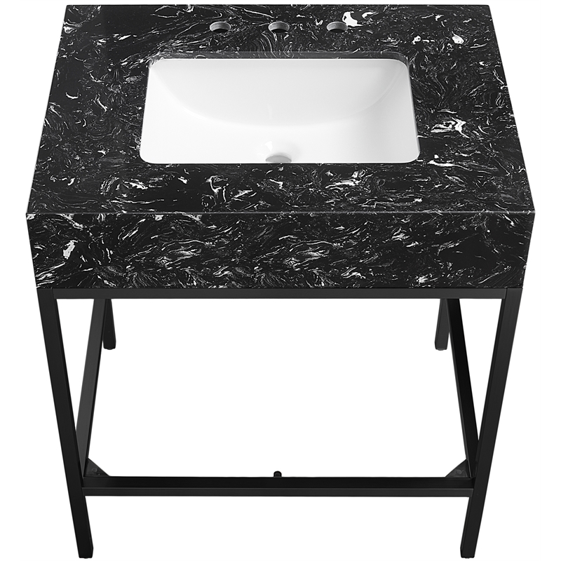 Maklaine Contemporary Black Artificial Marble Bathroom Vanity