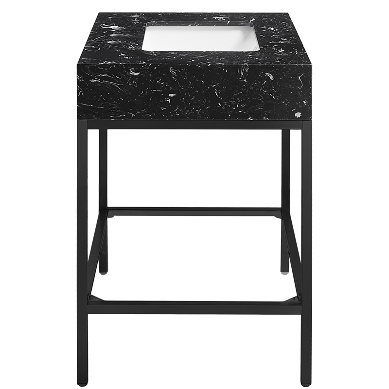 Maklaine Contemporary Black Artificial Marble Bathroom Vanity