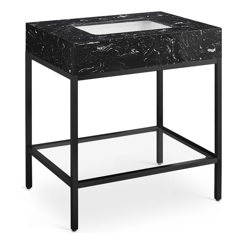 Maklaine Contemporary Black Artificial Marble Bathroom Vanity