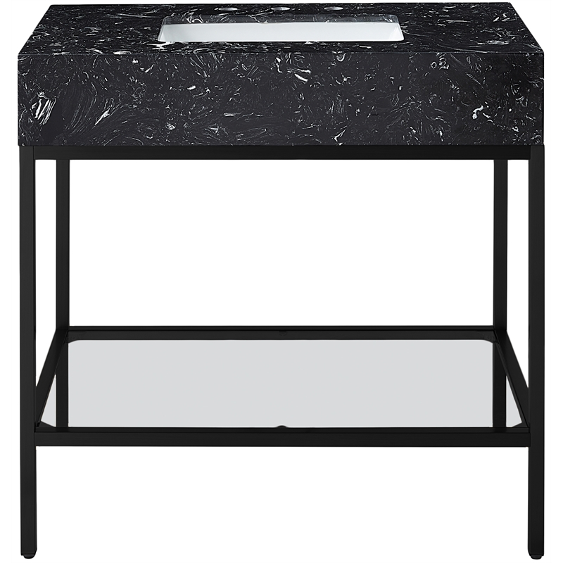 Maklaine Contemporary Black Artificial Marble Bathroom Vanity