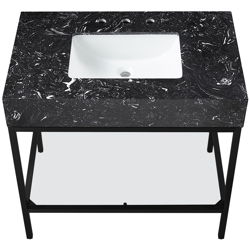 Maklaine Contemporary Black Artificial Marble Bathroom Vanity