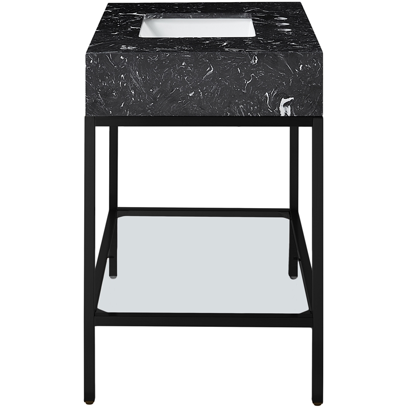 Maklaine Contemporary Black Artificial Marble Bathroom Vanity