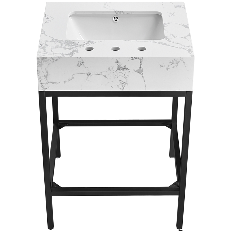 Maklaine Contemporary White Artificial Marble Bathroom Vanity