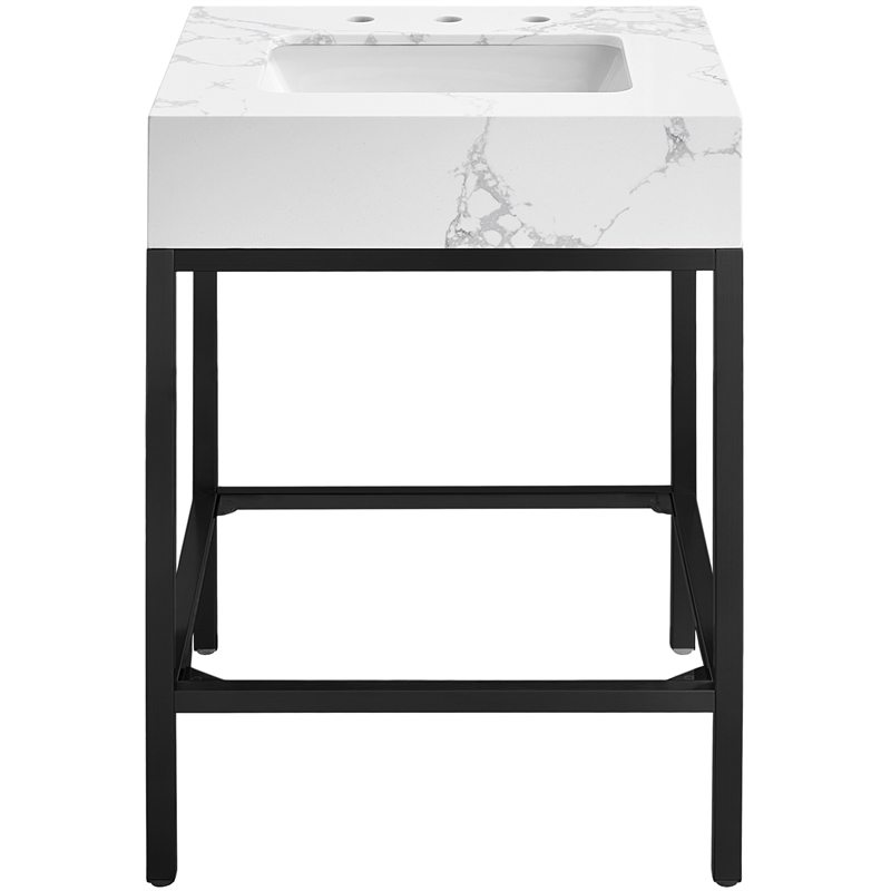 Maklaine Contemporary White Artificial Marble Bathroom Vanity