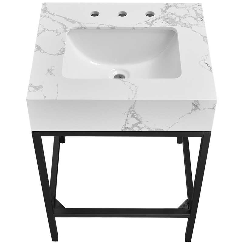 Maklaine Contemporary White Artificial Marble Bathroom Vanity