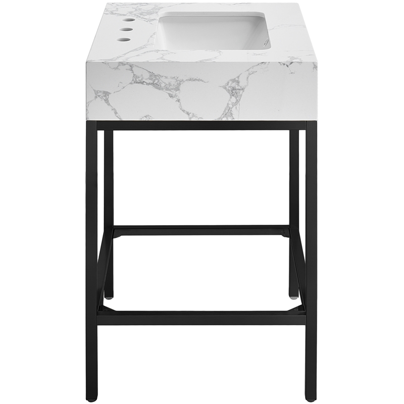 Maklaine Contemporary White Artificial Marble Bathroom Vanity