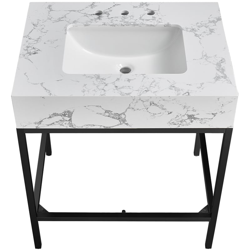 Maklaine Contemporary Black Artificial Marble Bathroom Vanity