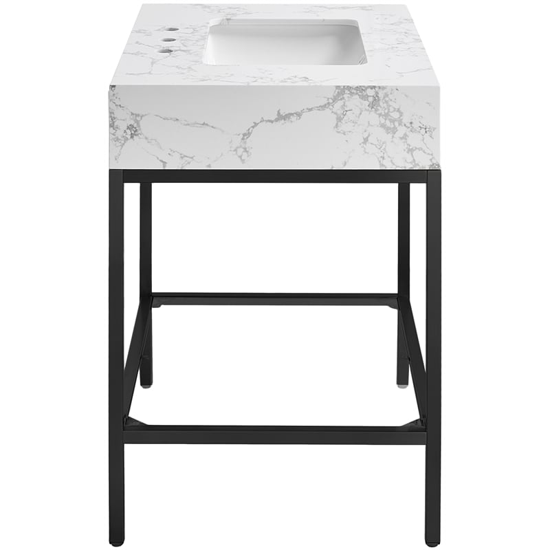 Maklaine Contemporary Black Artificial Marble Bathroom Vanity