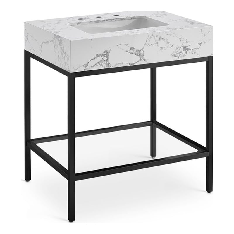 Maklaine Contemporary Black Artificial Marble Bathroom Vanity